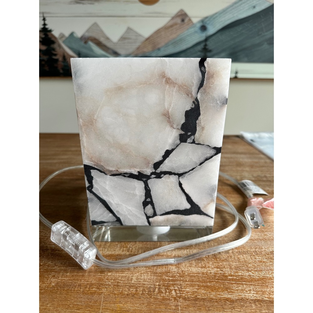 Modern Stone Mosaic Square Table Lamp White Black Onyx And Marble Heavy